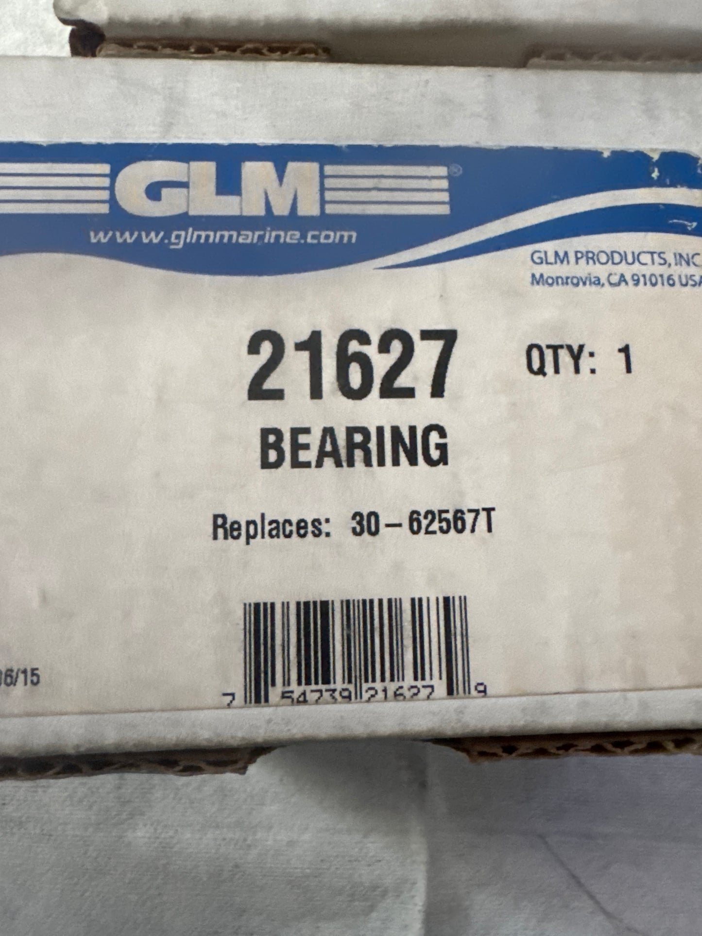 GLM 21627 Marine Bearing – Replaces 30-62567T – Ball Bearing – New (Open Box)