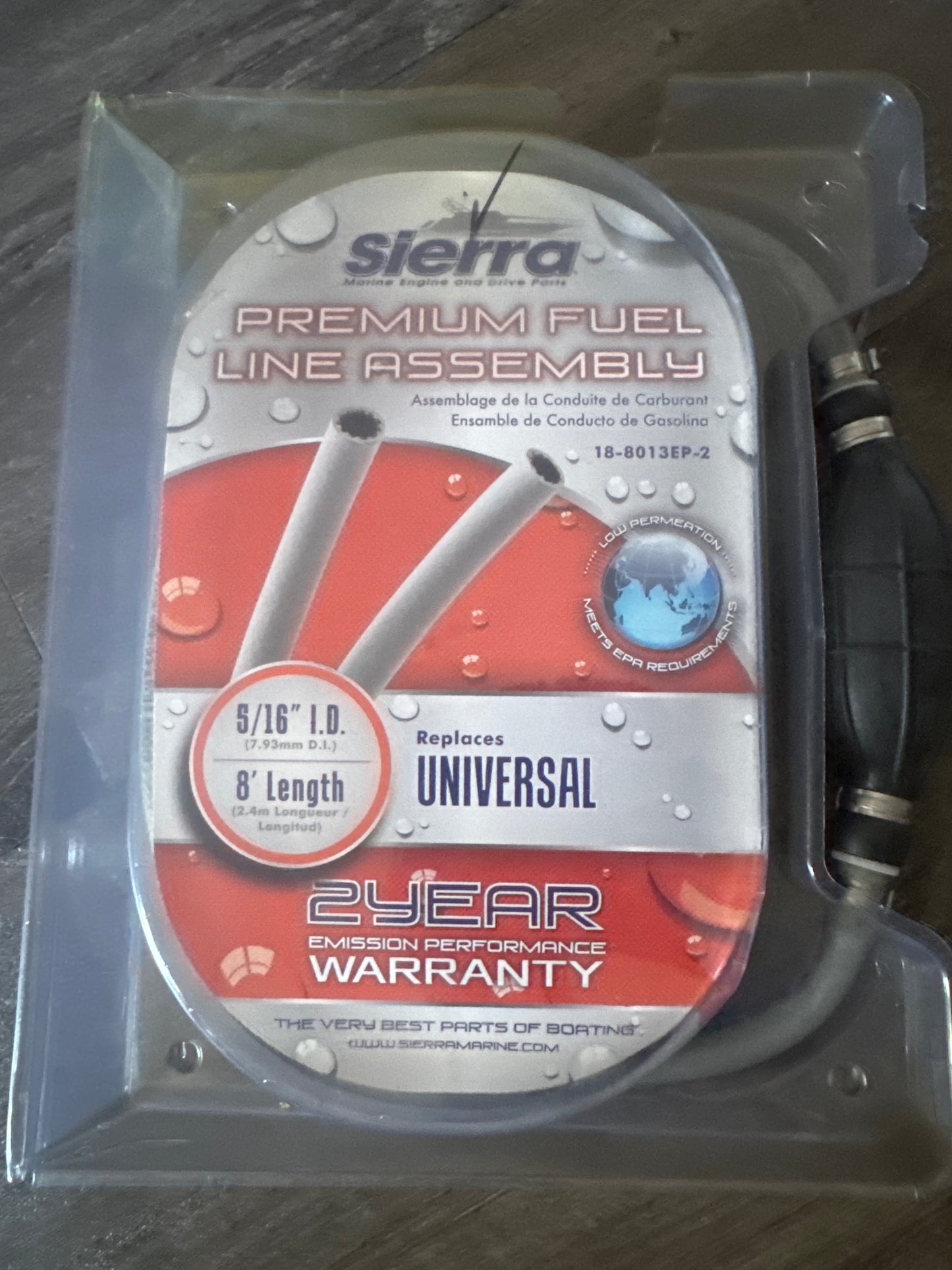 Sierra Marine Fuel Line Assembly 5/16” x 8ft w/ Primer Bulb – New (Open Box
